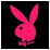 Pixelated bunny silhouette with long ears and a bow tie, displayed in two color variations against black backgrounds.