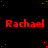 Red text 'Rachael' repeated across black background with scattered red dots, some instances including a colon after the name.