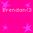 Pixelated pink background with scattered purple stars and repeated text 'Brendan<3' in light pink pixel font.
