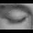 A sequence of four grayscale eye states with a single colored eye in the third frame of each , showing eye closure, partial closure, open with colored iris, and closed states