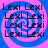 Four identical circular icons arranged in a , each featuring the text "Lexi Lexi" repeated four times around a blue and pink spiral background
