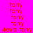 Red text 'tony' and '4eva tony' on bright pink background with white horizontal bars appearing and disappearing in a pattern