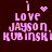 Pixelated pink text on dark brown background reads 'I ❤️ LOVE JAYSON KUBINSKI' with four variations showing different heart symbols.