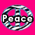 Four distinct pixelated icons arranged in a : a peace symbol with 'Peace' text, a heart with 'Love', a smiley face with 'Joy', and a candy pattern with 'CANDY!' and 'haha'