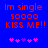 Blue background with red pixelated text reading 'Im single soooo KISS ME!!' and five pink/purple star-like symbols below.
