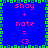 Blue background with green pixelated border, red text 'shay + nate = <3' repeated in four quadrants.