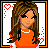 A 3x3 contact sheet of pixel art frames showing a cartoon woman in an orange top and blue jeans with red heart borders, transitioning from full-body to headshot to text panels.