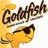 A four-quadrant image with a cartoon goldfish wearing sunglasses on the top-left, red pixelated text in other quadrants.