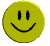 Yellow circular icon with black smiley face showing eyes and mouth, transitioning through rotation and color variations.