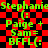 Green text on red and black checkered background with repeated phrases and symbols.