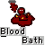 Pixelated red figure with white eyes holds a hammer above a blood-like pool, with 'Blood Bath' text below.
