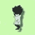 Pixelated character with afro hair and white shirt walks left to right across light green background in