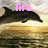 Pixelated image of a dolphin leaping from water with pink text 'life.' above it against a gradient sky.