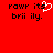 Red background with black pixelated text 'rawr its brii ily.' and a white heart symbol replacing the 's' in 'its'.