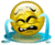 Yellow spherical emoji with blue tears streaming from eyes, mouth open showing teeth in a grimace expression.