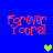 Blue background with red pixelated text 'Forever Yours' in four corners and two pixelated hearts in the center.