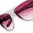Pixelated image of large white sunglasses with dark purple lenses on a split background, paired with orange text reading "Big white sun glasses".