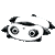 Black-and-white cartoon panda head with large round eyes, ears, and a rounded snout, shown in multiple sequential expressions across a