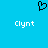 Pixelated black heart symbol above two white 'Clynt' text instances on solid cyan background.