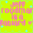 Yellow background with light blue stars, pink text reading "jeff roodmarroodmar is a patiard" repeated in a pattern with a heart symbol