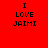 Red background with black pixelated text "I LOVE JAIMI" in four quadrants, each showing different light effects.