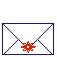 Four pixelated envelope icons arranged in a , each with distinct flap states and one featuring a red starburst symbol