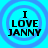 Four identical circular icons with blue concentric rings on a cyan background, each displaying black text "I LOVE JANNY" in stacked lines.