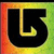 A pixelated black letter L with a yellow outline on a gradient background transitioning from red to green.