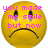 Yellow circular emoji with downturned mouth and tears, overlaid with pink pixelated text reading "you made me smile but now" on left