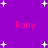 Purple background with white star shapes and four instances of the name 'Rony' in pink text.