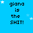 Blue background with repeated text "giana is the SHIT!" in black pixelated font, scattered white stars of varying sizes.