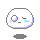 Four pixelated white circular faces with gray outlines, each displaying distinct cheek and eye adornments against a solid light gray background.
