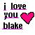 Pixelated text reads 'i love you' with a pink heart symbol and 'blake' below, all on a light background.