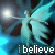 Animated icon of a winged figure with outstretched arms against a blue and black background, with the text "i believe" below.