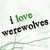 Green and black text on a light background with faint green lines, showing 'I love werewolves' in two slightly different positions.