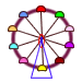 A 3x3 contact sheet of seven animated frames showing a Ferris wheel with colored passenger cars rotating against a gray background.
