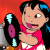 Pixelated cartoon character with dark hair and blue streaks holds a black turntable with purple record against red background.