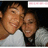 Two people pose closely together on the left side of a split composition, with bright pink text reading "KIKI IS MY BFF! <33" on a light blue background to the right.