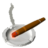 identical cigarette icons in ashtrays with smoke, each showing a brown cigarette with orange tip and gray band resting in a white ashtray on gray background