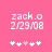Pink background with white pixelated text 'zack.o' and date '2/29/08', five heart symbols below, two versions show different heart animation states.
