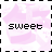 A 48x48 pixel animated contact sheet showing two frames of a buddy icon with pink star backgrounds and black text, displaying the words "sweet" on the left frame and "Like candy" on the right frame.