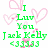 Green pixelated text reads "I Luv You Jack Kelly <333" surrounded by pink heart outlines on a white background.