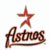 Static pixelated icon featuring a red star above brown cursive text reading 'Astros' on white background.