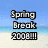 Pixelated text reads 'Spring Break 2008' over a beach scene with blue sky, turquoise water, and white sand.