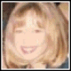 A woman with shoulder-length blonde hair appears in three distinct cropped views showing different expressions and backgrounds.