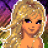 Pixelated cartoon-style contact sheet of two identical blonde female characters with purple eyes and orange skin, displayed side-by-side against a purple background with green foliage elements.