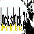 Pixelated black text with yellow accents on white background, surrounded by scattered pastel squares.