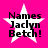 Four identical pixelated star-shaped icons with black text on a bright pink background, each displaying "Names Jaclyn Betch!" in bold font.