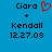 Blue background displays two identical text blocks with 'Ciara', '+', 'Kendall', and '12.27.08' in black pixelated font, one featuring a red heart symbol above the plus sign.