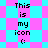 Pixelated text reads 'This is my icon :(' over a shifting cyan-pink diamond background with visible animation changes between frames